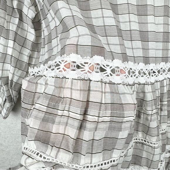 NWT Free People Time Out Lace Trim Plaid Puff Sleeve Trapeze Tunic Blouse Sz M - Picture 13 of 15